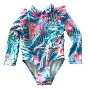Tommy Bahama Baby Swimsuit Floral Ruffle Long Sleeve UPF One-Piece 12-18M